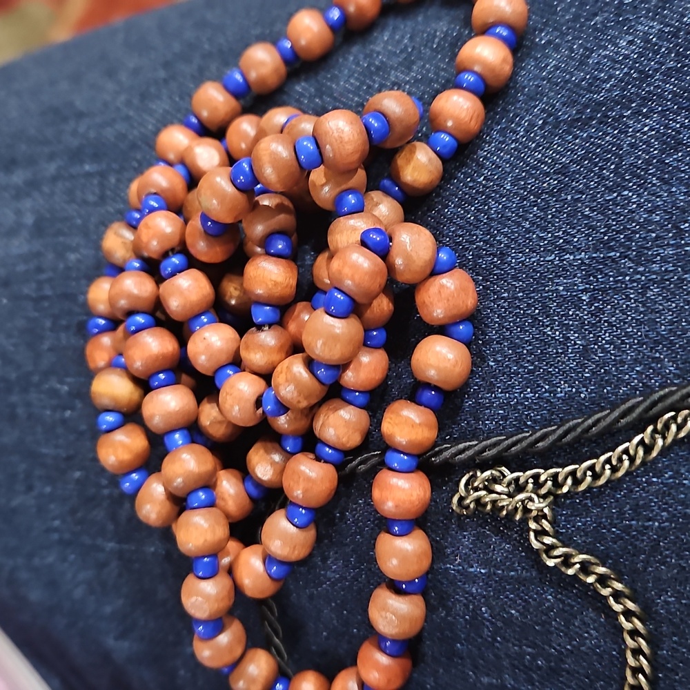 3  Sugarfix Blue and Brown Statement Necklaces Costume Wood And Lucite - Picture 3 of 4